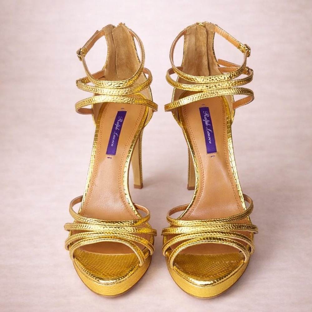 Ralph Lauren Purple Label Gold Strappy Heels